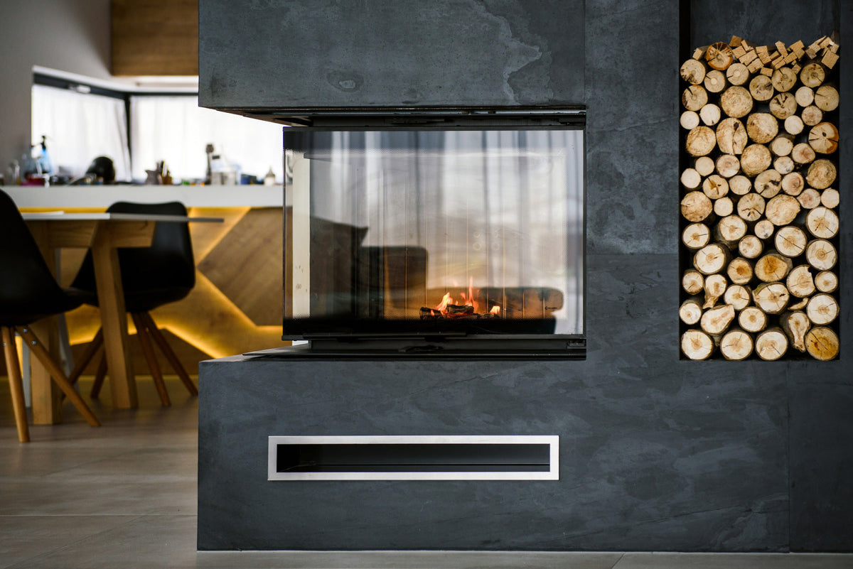 nero slate veneer modern fireplace