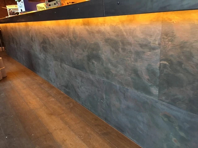 Arcobaleno Colore slate veneer cladding on illuminated bar front