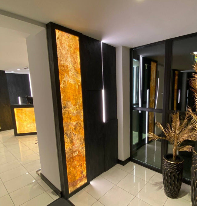 Backlit Falling Leaves translucent slate veneer wall panels