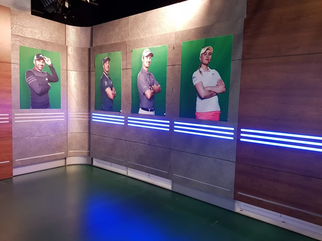 Galaxy Black slate veneer feature wall in Sky Sports studio