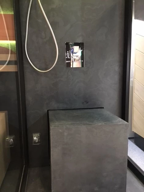 Nero slate veneer walls in contemporary steam shower
