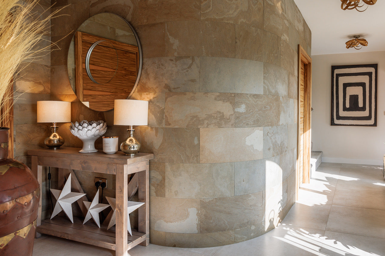 Tan slate veneer feature wall