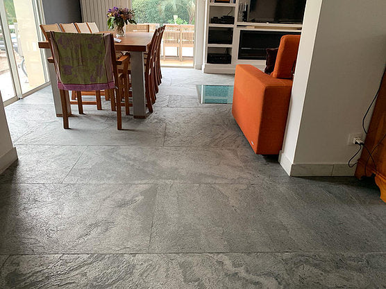 Silver grey slate veneer flooring