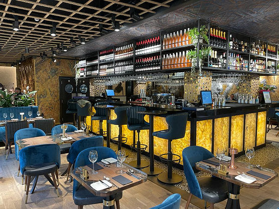 Falling Leaves translucent slate veneer bar front covering