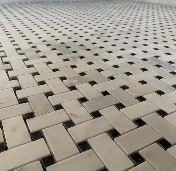 Carrara white marble basket weave mosaic tile