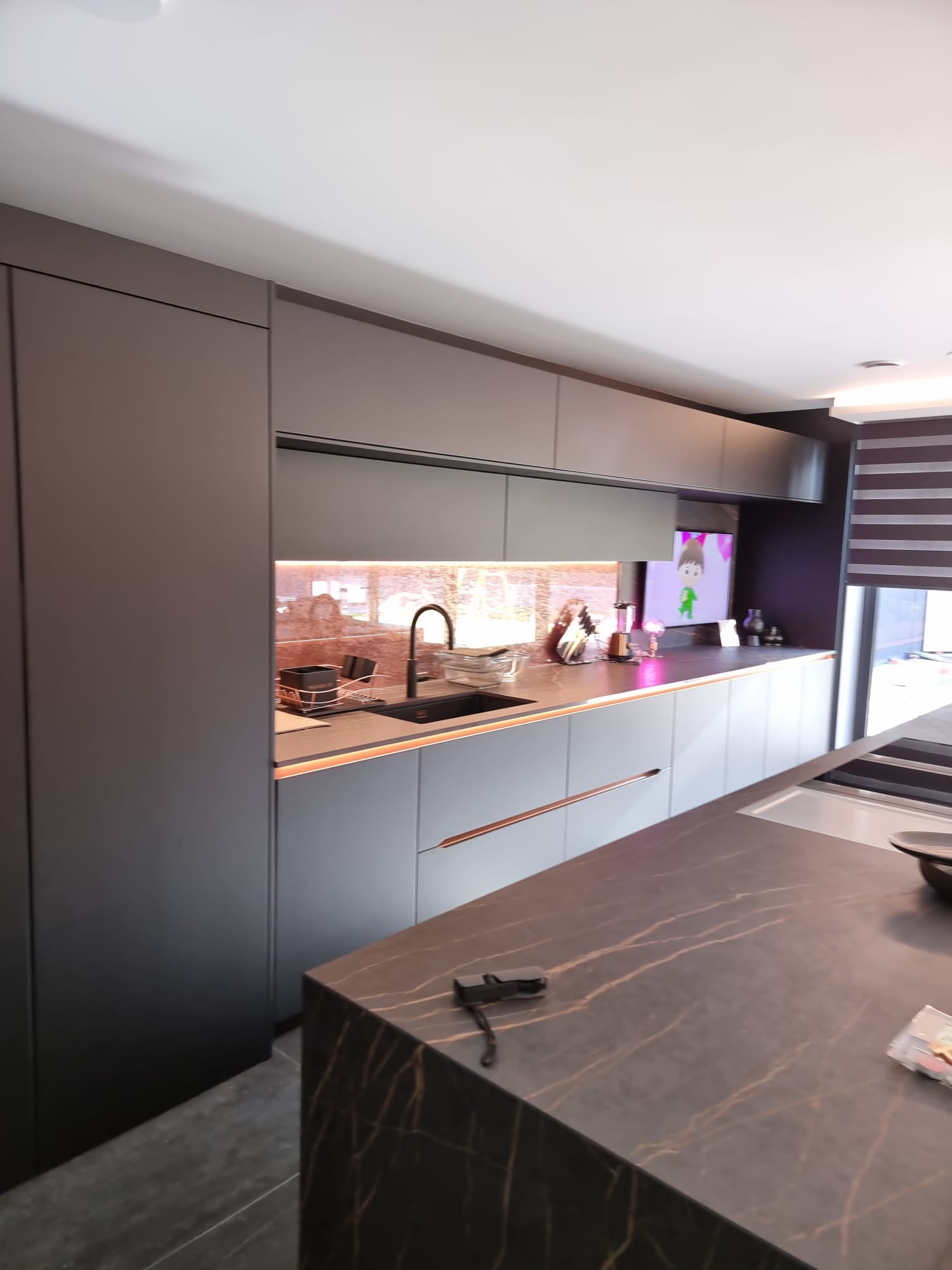 Copper metal veneer kitchen walls