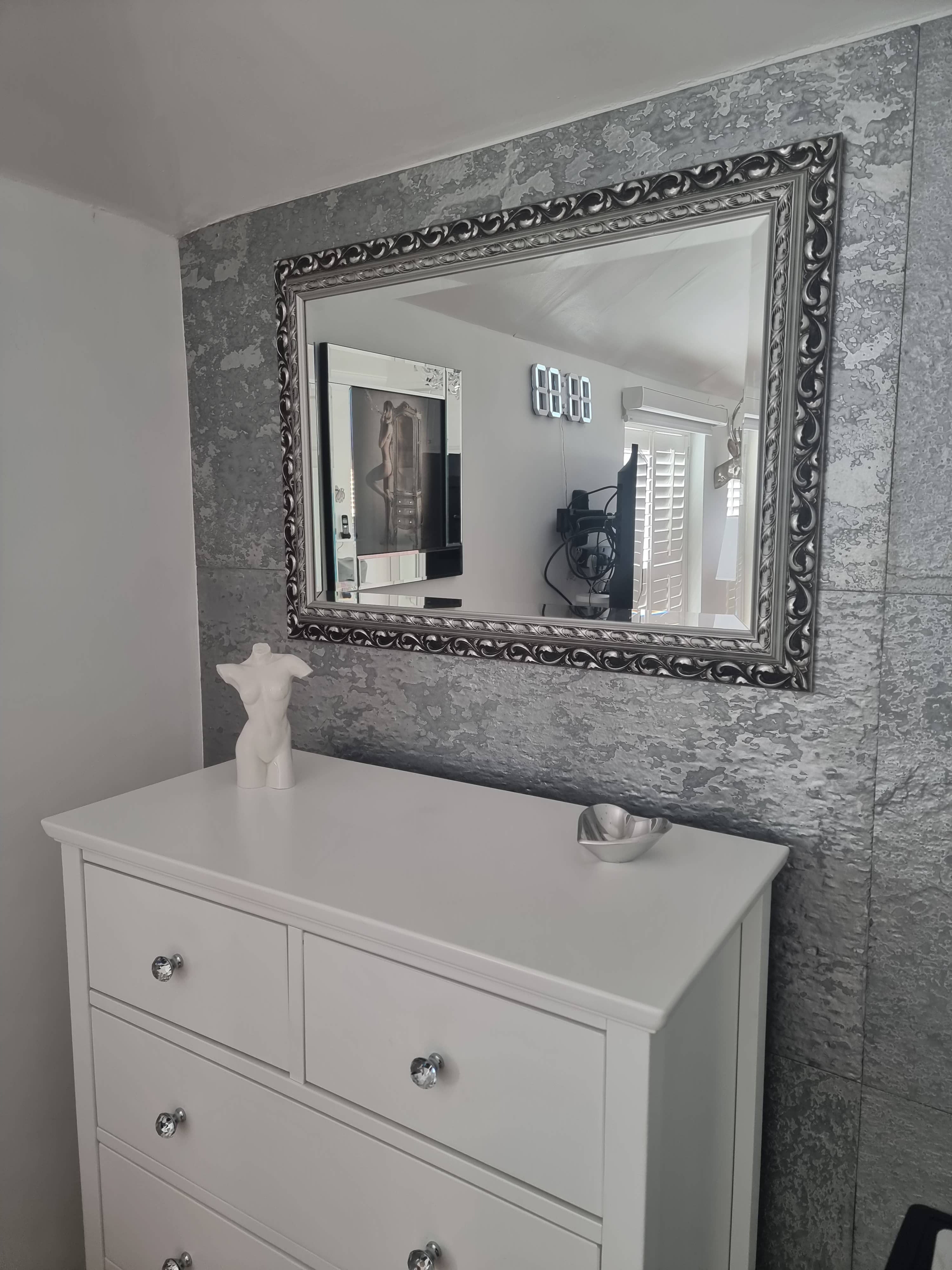 Silver metal veneer feature wall