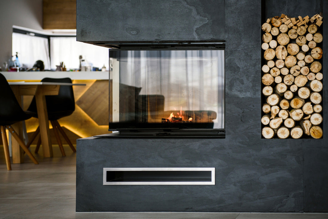 nero slate veneer modern fireplace 