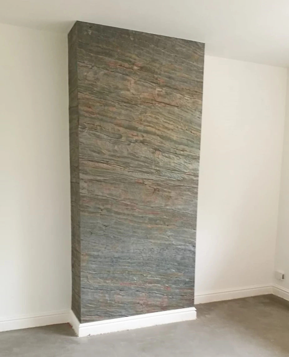 Burning Forest slate veneer cladding on interior feature wall column