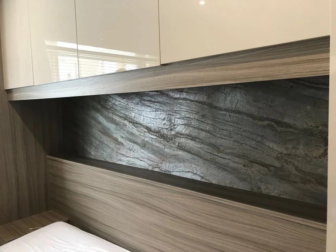 Burning Forest slate veneer used to clad bespoke furniture