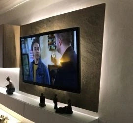 Burning Forest slate veneer living room TV feature wall