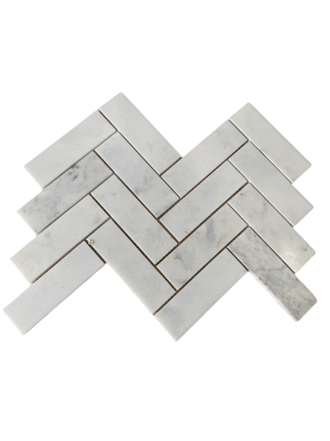 Carrara white marble herringbone mosaic
