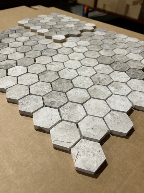 Silver Shadow Marble Hexagon Mosaic