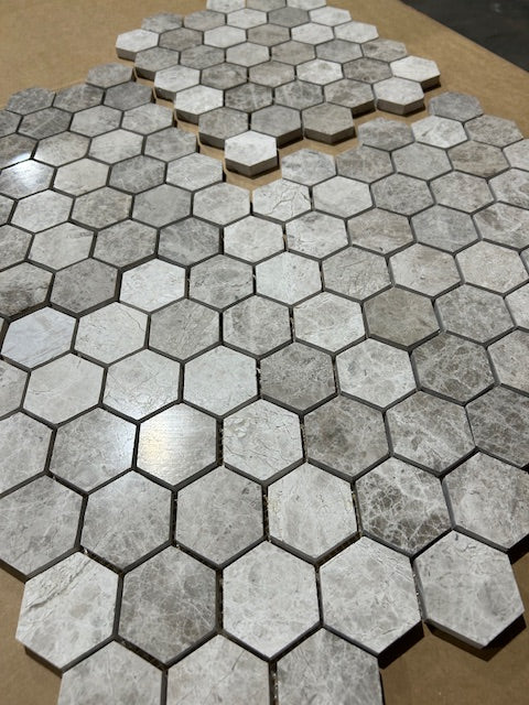 Silver Shadow Marble Hexagon Mosaic