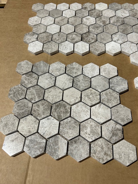 Silver Shadow Marble Hexagon Mosaic