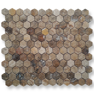 x6 Boxes (5.2 sq mtrs) of Scabos Multicolour Travertine Hexagon Mosaic Tiles