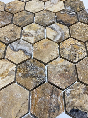 x6 Boxes (5.2 sq mtrs) of Scabos Multicolour Travertine Hexagon Mosaic Tiles