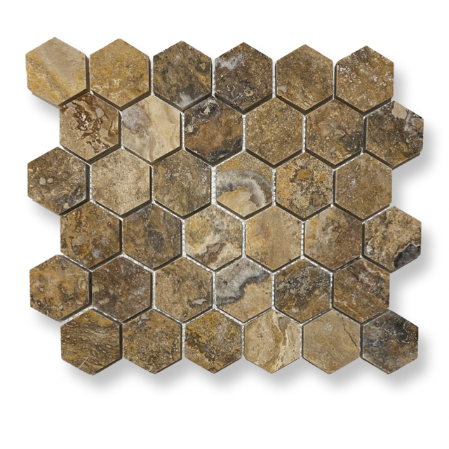 x6 Boxes (5.2 sq mtrs) of Scabos Multicolour Travertine Hexagon Mosaic Tiles