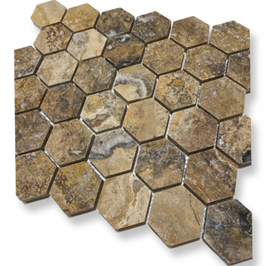 x6 Boxes (5.2 sq mtrs) of Scabos Multicolour Travertine Hexagon Mosaic Tiles