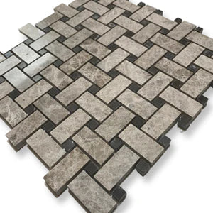 x6 Boxes (5.58 sq mtrs) of Silver Shadow Marble Basket Weave Tiles