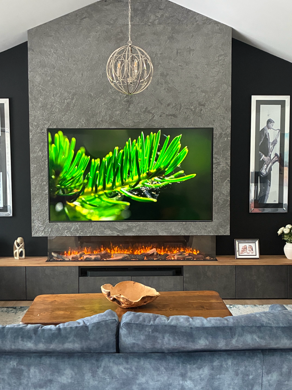 Matrix stone veneer media wall