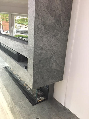 Silver Grey slate veneer fireplace feature wall