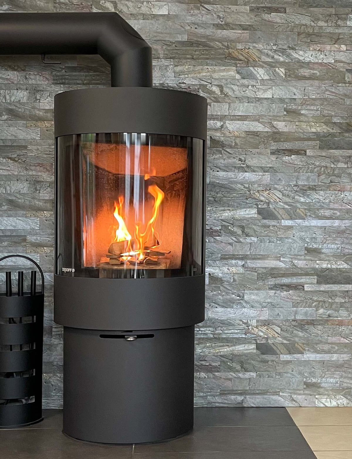 Burning Forest slate veneer multi brick fireplace feature wall