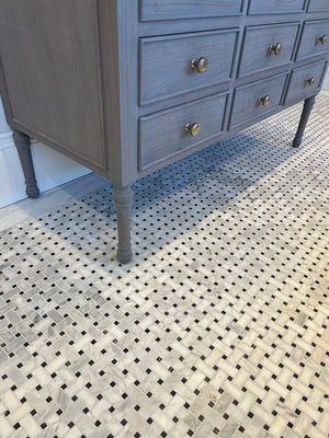 Carrara White marble basket weave mosaic tile bathroom floor 