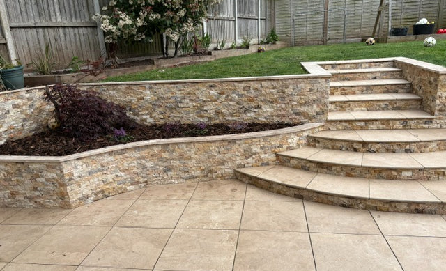 Scabos Multi Colour Travertine 5 x 10cm Split Face Cladding 30.5 x 30.5cm Sheet