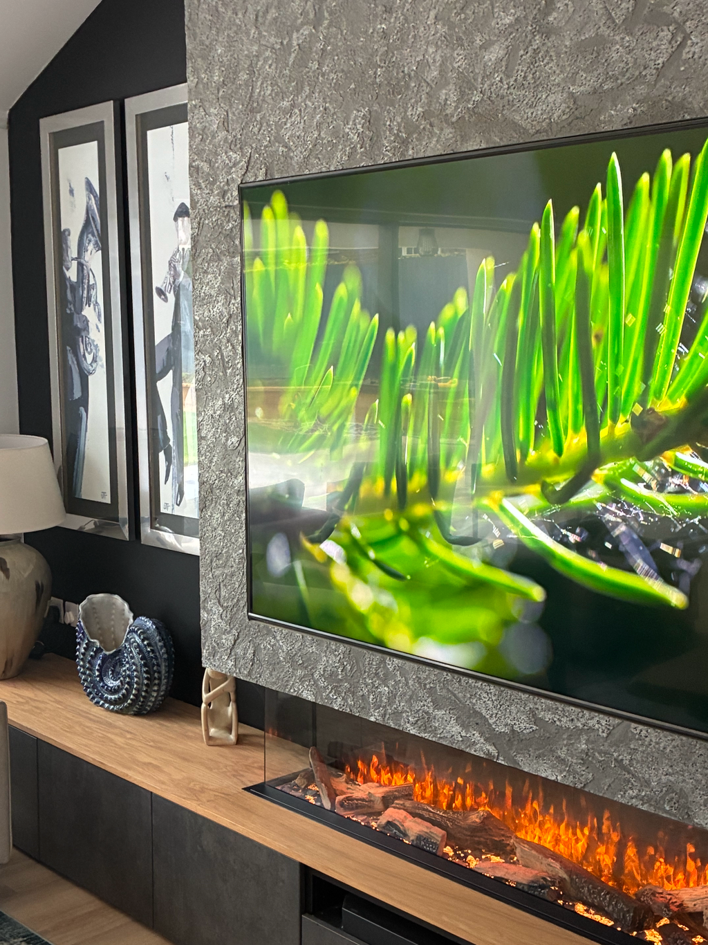 matrix stone veneer media wall close up 