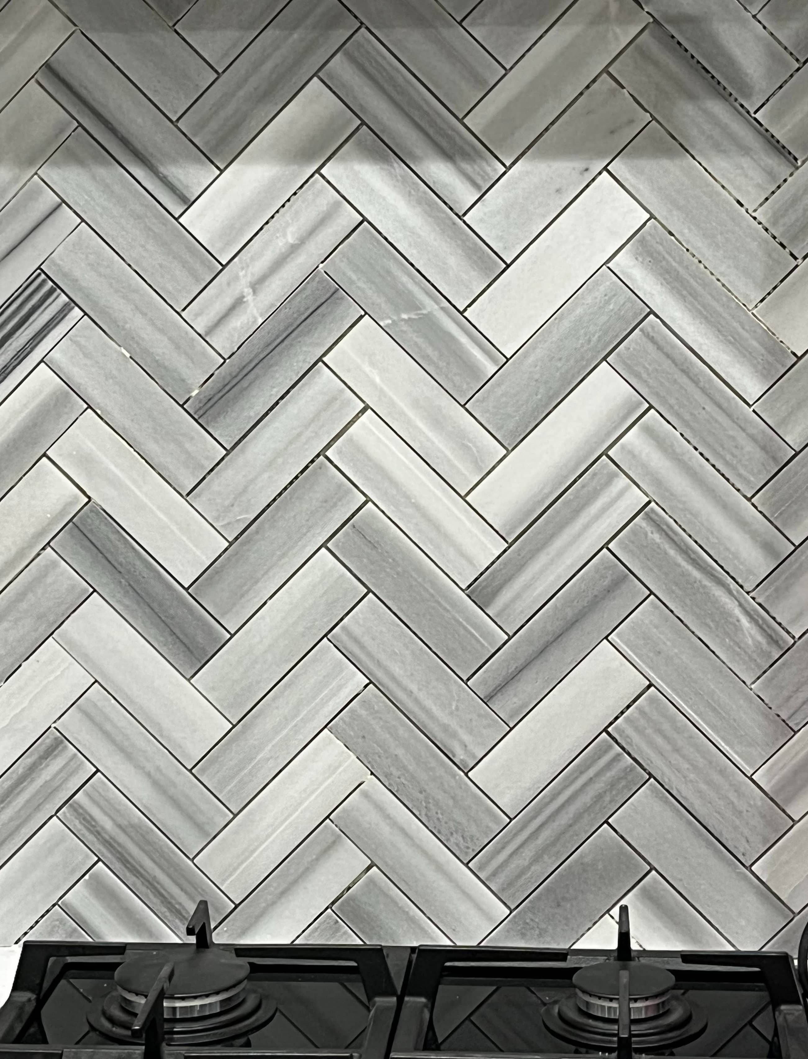 x16 Vista White marble Herringbone Mosaic tiles END OF LINE