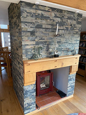 Rustique multi brick slate veneer fireplace