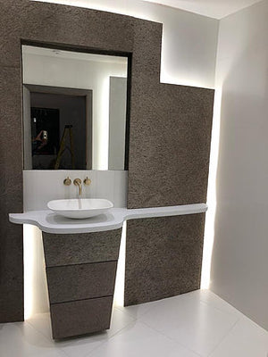 Auro slate veneer bathroom feature wall and vanity door cladding