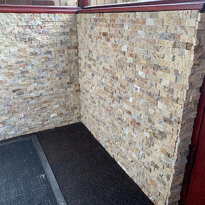 Scabos multi colour travertine split face stone tiles feature wall