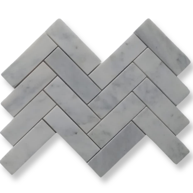 Carrara white marble herringbone mosaic 