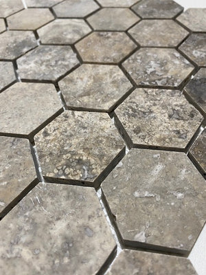 Silver Travertine hexagon mosaic