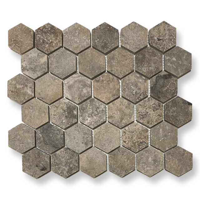 Silver Travertine Hexagon Mosaic