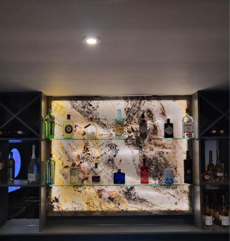 bianco translucent slate veneer feature panel in bar