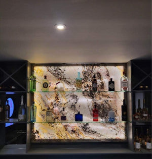 bianco translucent slate veneer feature panel in bar