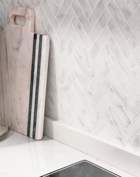 Carrara white marble herringbone mosaic 