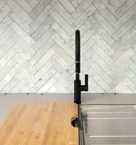 Carrara white marble herringbone mosaic 