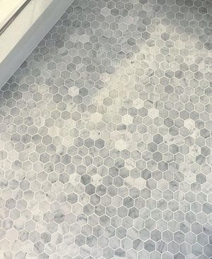 Carrara white marble hexagon mosaics floor