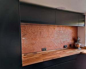Copper metal veneer kitchen walls